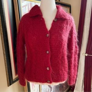 Country Shop 67% Mohair, 33% Wool Red Large Button Up Cardigan Sweater Sz M